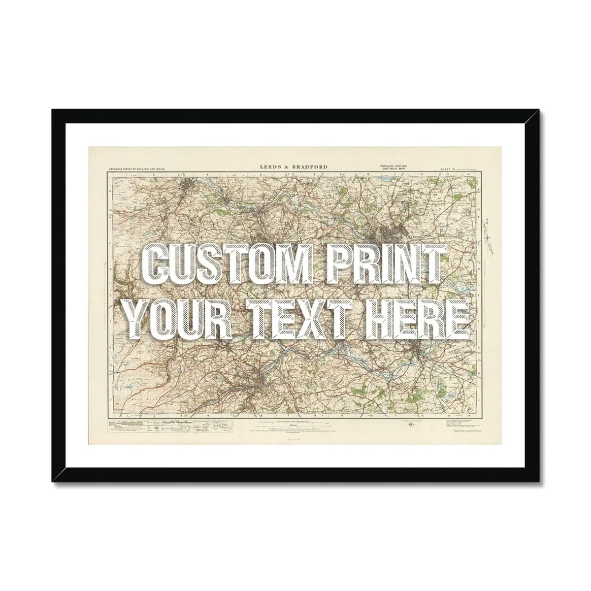Leeds Personalised Map Print | Custom Map of Leeds | White Vintage Font - Framed Wall Art