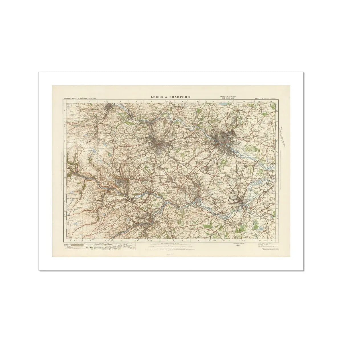 Vintage Map Print Of Leeds | Map Print of Leeds - Unframed Wall Art