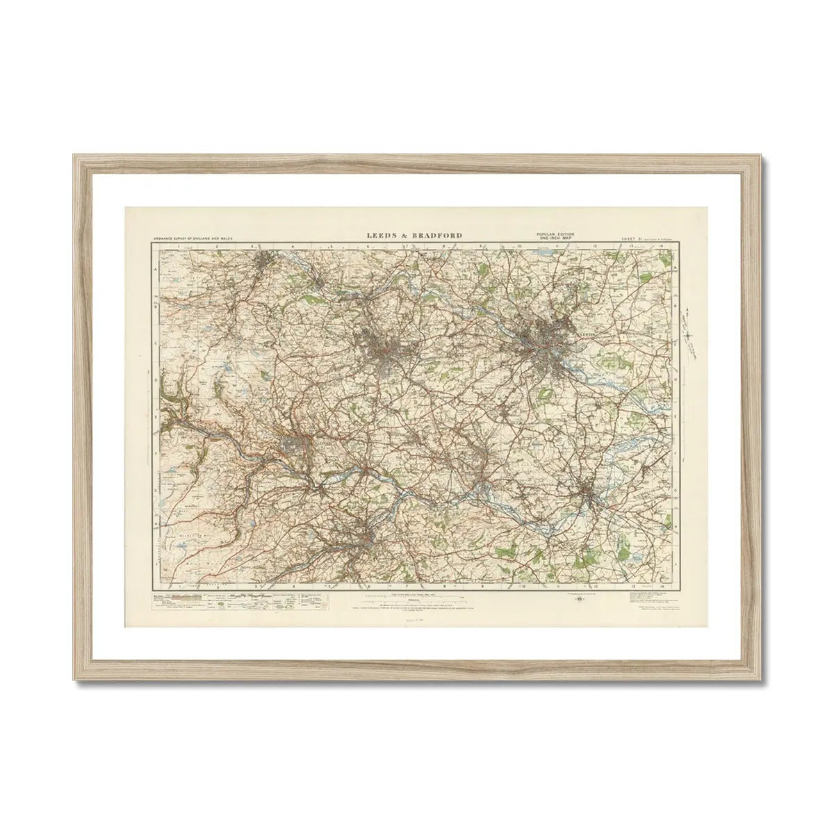 Leeds Vintage Map Print | Map Print of Leeds - Framed Wall Art