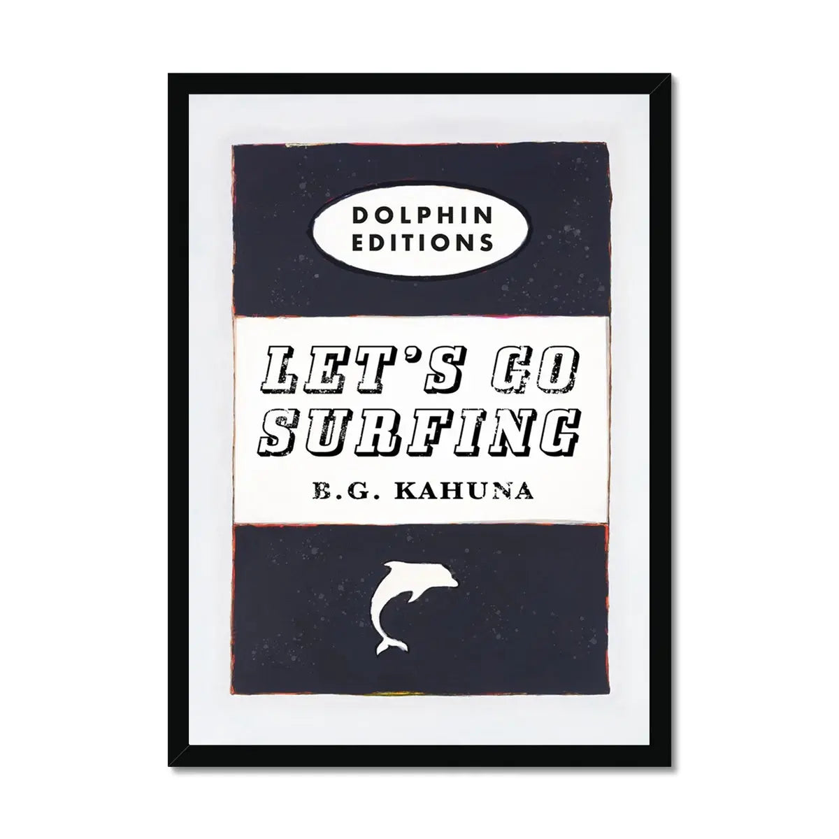 Let's Go Surfing Vintage Book Cover Art Print in black - Framed