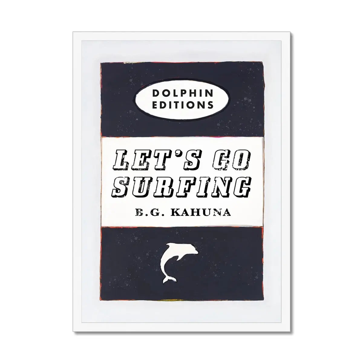 Let's Go Surfing Vintage Book Cover Art Print in black - Framed