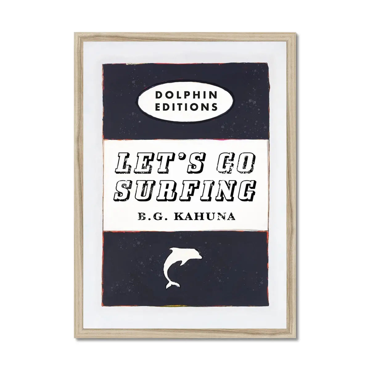 Let's Go Surfing Vintage Book Cover Art Print in black - Framed