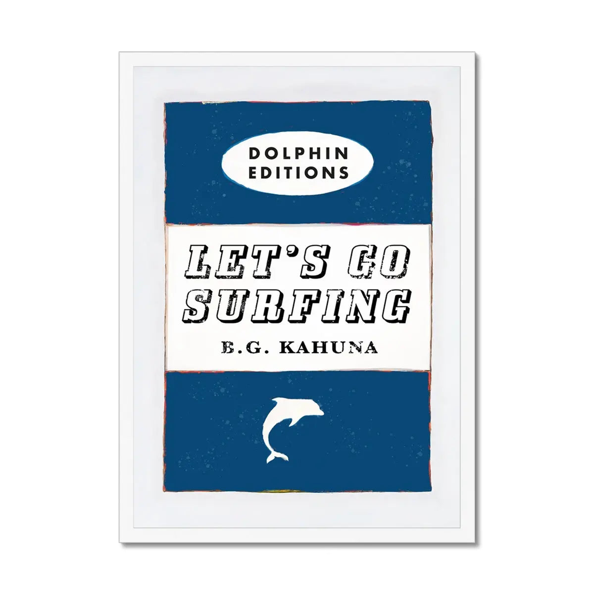 Let's Go Surfing (French Navy) Vintage Book Cover Art Print - Framed