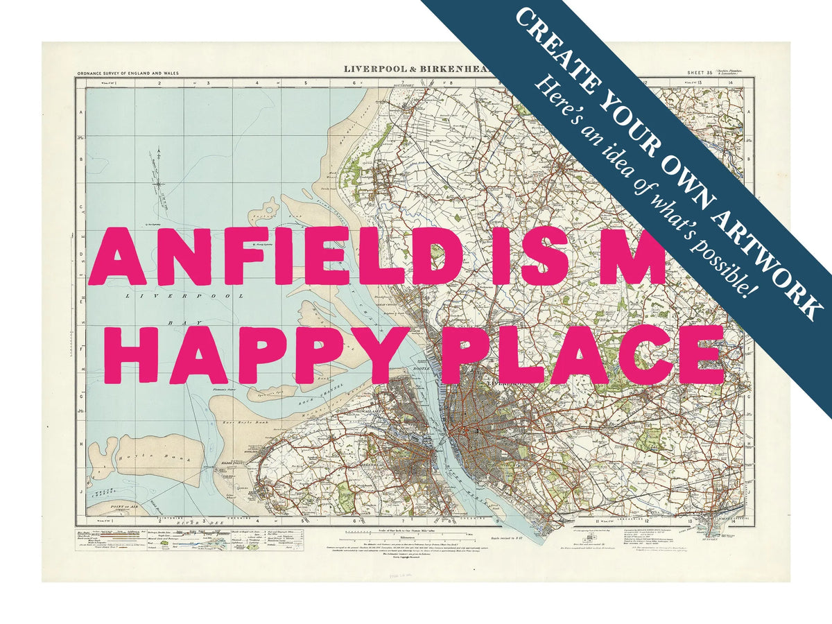 Custom Map Print of Liverpool | Personalised Map Print | Map Prints in pink font - Unframed Wall Art