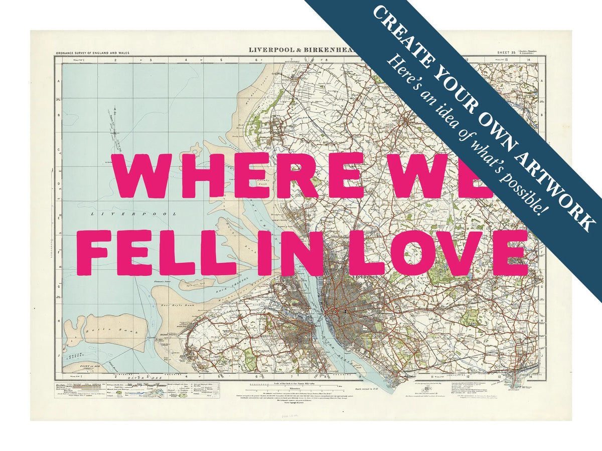 Custom Map Print of Liverpool | Personalised Map Print | Map Prints in pink font - Unframed Wall Art