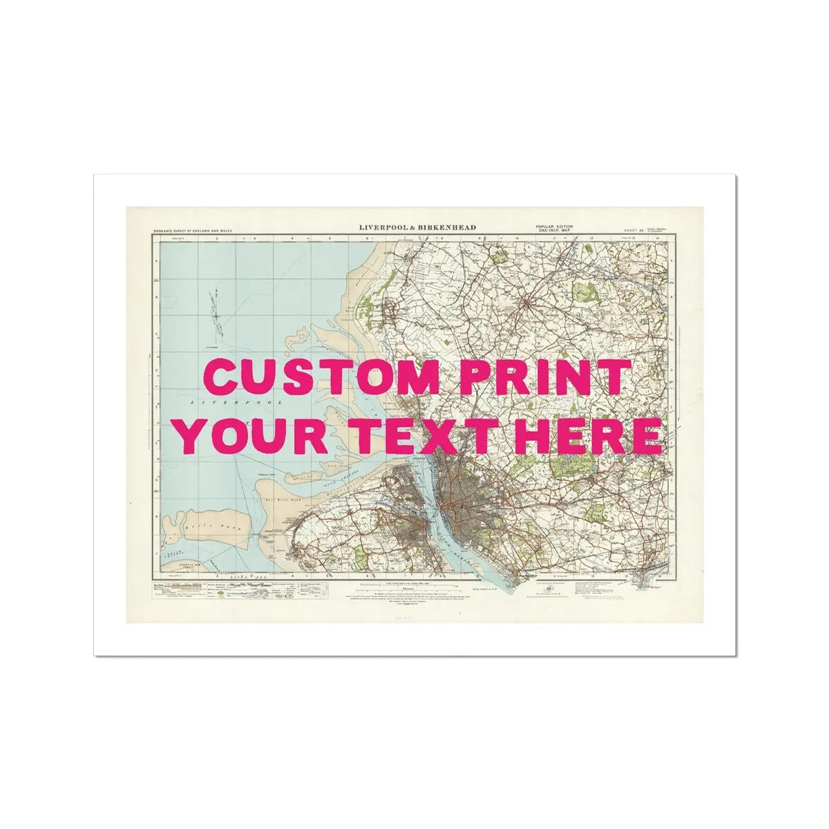 Custom Map Print of Liverpool | Personalised Map Print | Map Prints in pink font - Unframed Wall Art