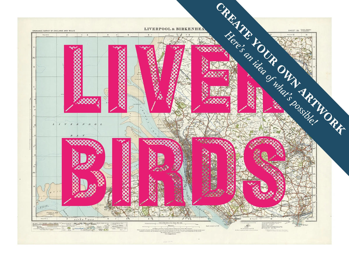 Custom Map print of Liverpool | Personalised Map Print | Map Prints in pink font - Framed wall art