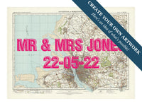 Custom Map print of Liverpool | Personalised Map Print | Map Prints in pink font - Framed wall art