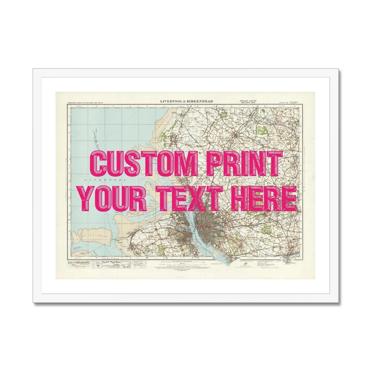 Custom Map print of Liverpool | Personalised Map Print | Map Prints in pink font - Framed wall art