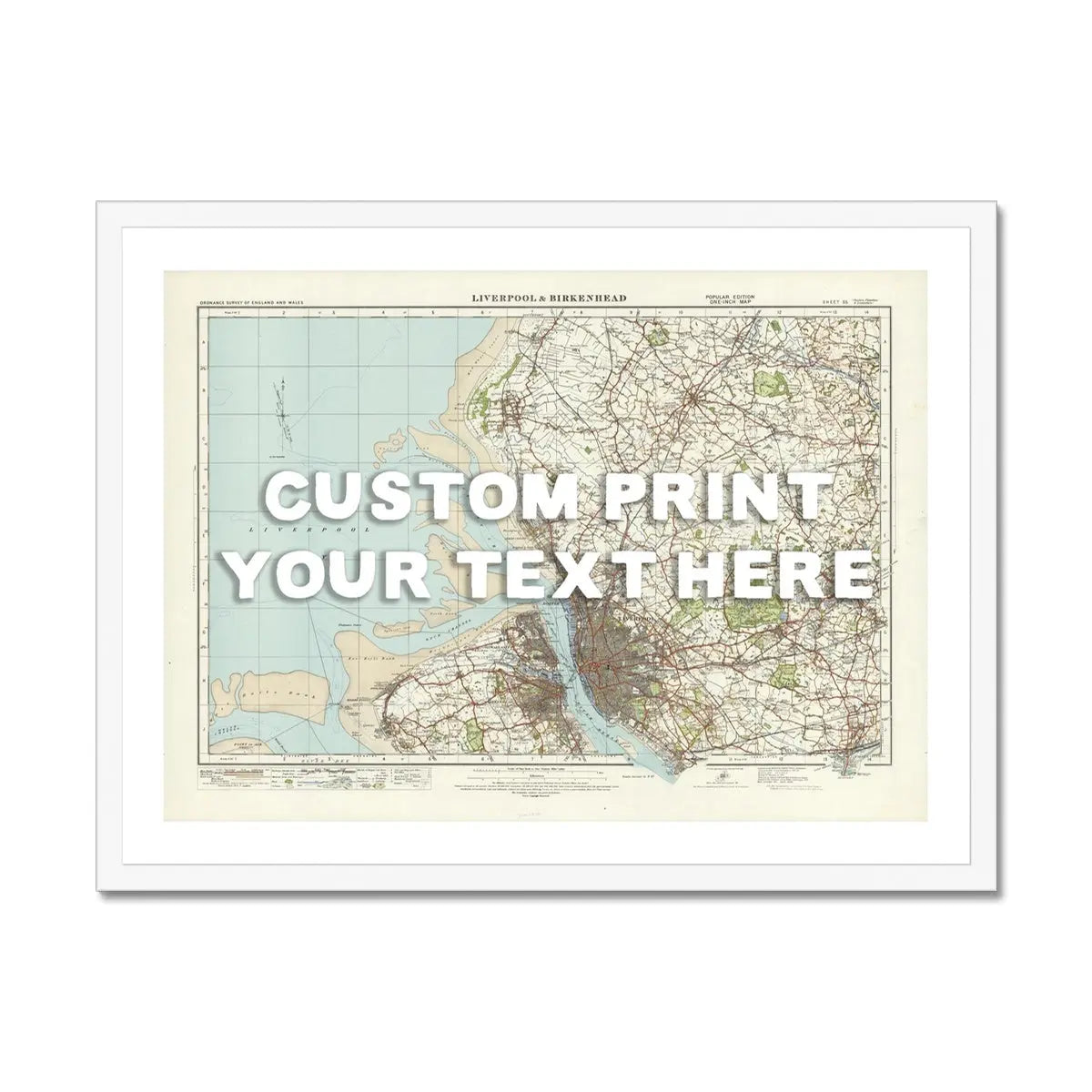 Custom map print of Liverpool | Personalised Map Print | Map Prints in white typography - Framed wall art