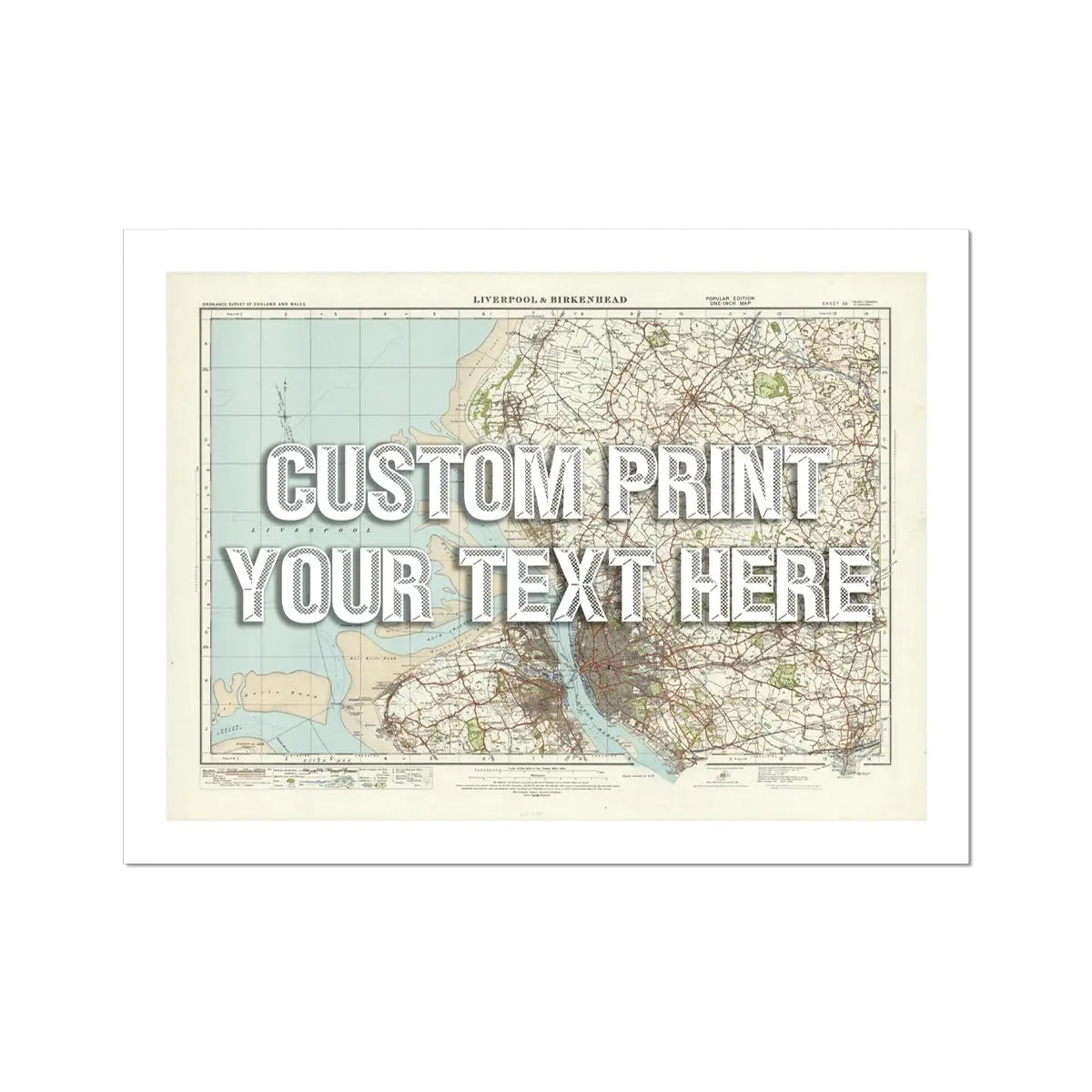 Custom map print of Liverpool | Personalised Map Print | Map Prints with white font - Unframed Wall Art
