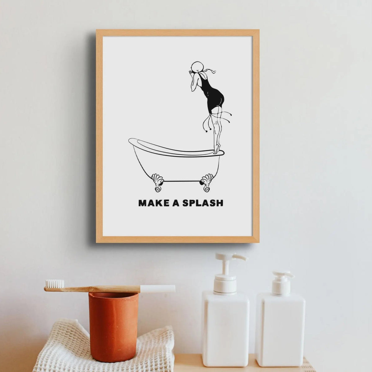 Make a Splash (White) Bathroom Word Art Print - Framed Wall Art