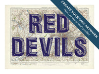 City map wall art featuring a personalised map print of Manchester with navy font - unframed wall art