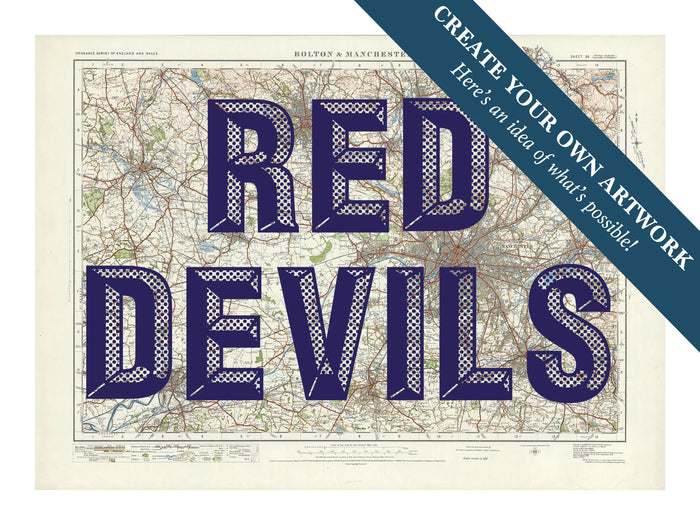 City map wall art featuring a personalised map print of Manchester with navy font - unframed wall art