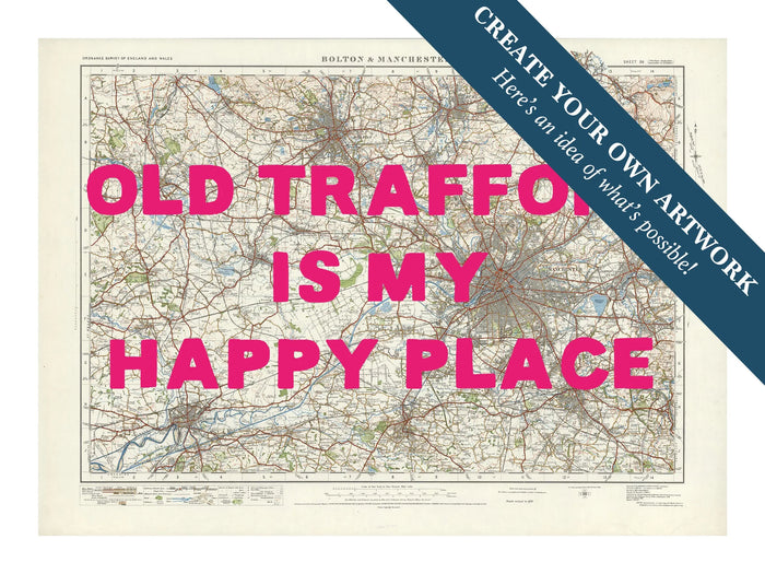 City map wall art featuring a personalised map print of Manchester with pink font - Unframed wall art