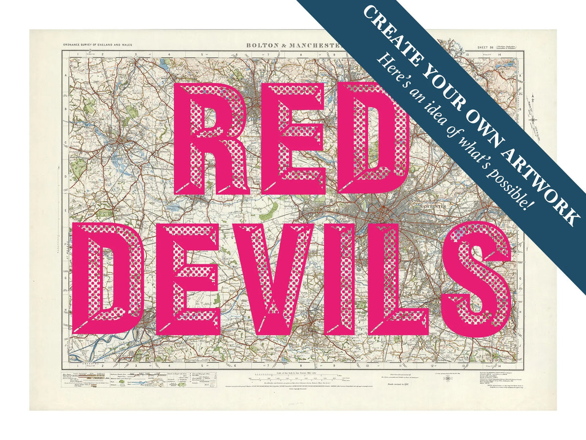 City map wall art featuring a personalised map print of Manchester with pink font - Unframed wall art