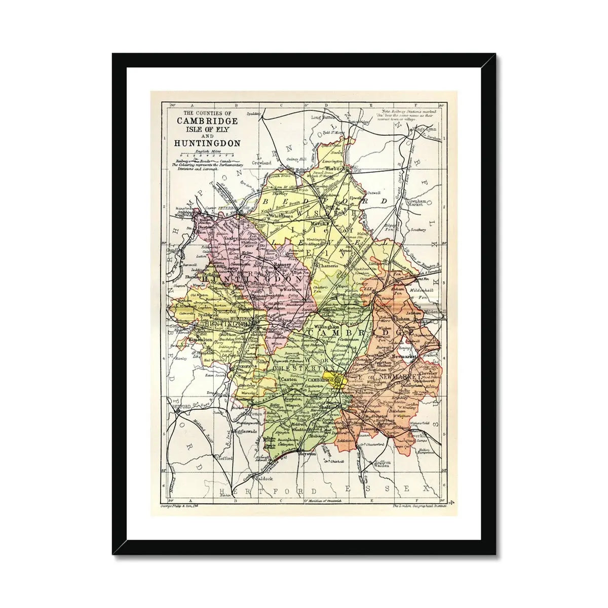 Map Print of Cambridge | A Colourful Vintage Map of Cambridge Pinted on Paper - Framed Wall Art