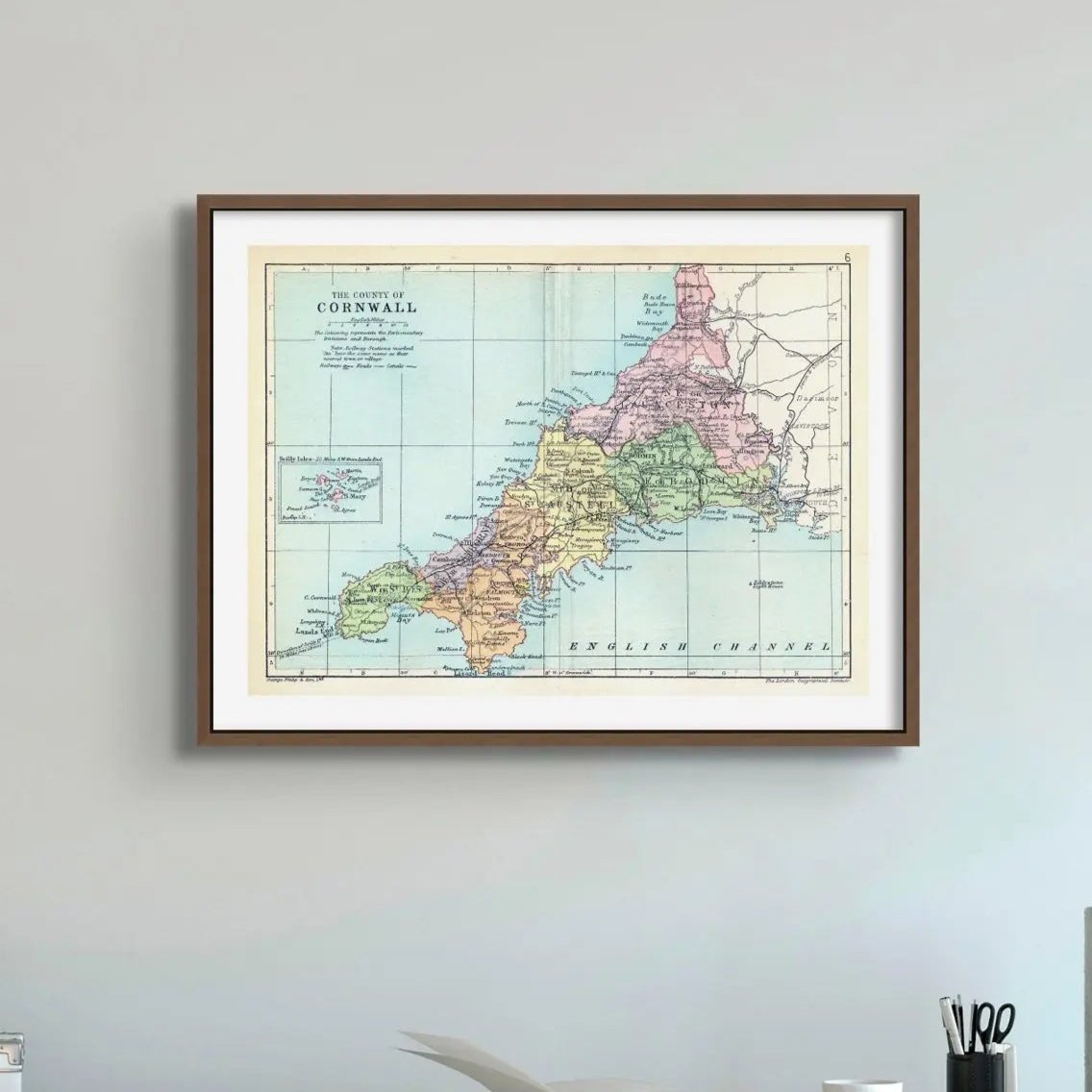 Map Print of Cornwall | Vintage Cornwall Map Print | Unframed Wall Art