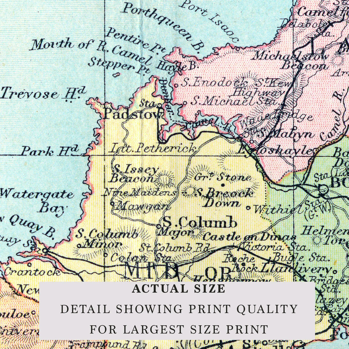 Map Print of Cornwall | Vintage Cornwall Map Print | Unframed Wall Art