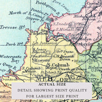 Map Print of Cornwall | Vintage Cornwall Map Print | Unframed Wall Art