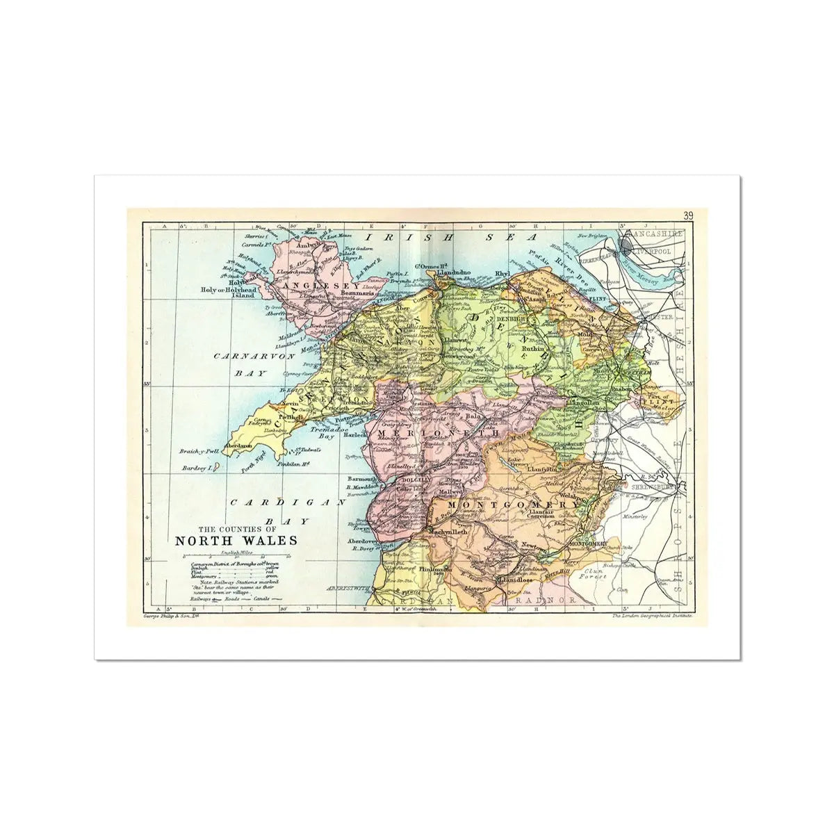 Map Print of North Wales | A colourful and detailed Vintage Map of Wales - Unframed Wall Art