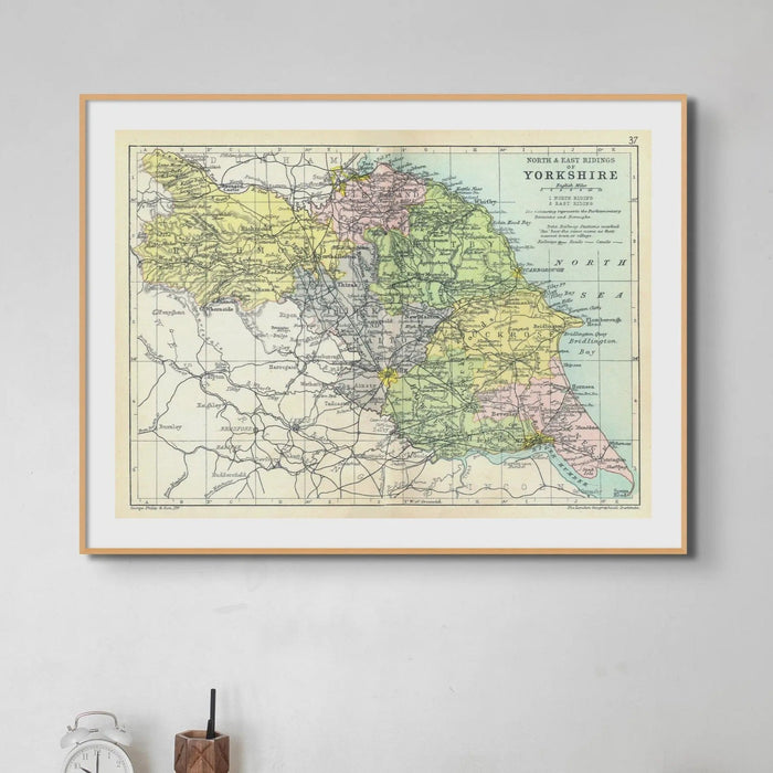 Map Print of North & East Ridings | Vintage Map of North & East Yorkshire Print - Unframed Wall art