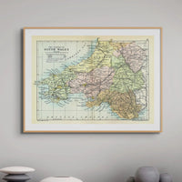 Map Print of South Wales | A beautifully coloured Vintage Map print of Wales - Framed wall art