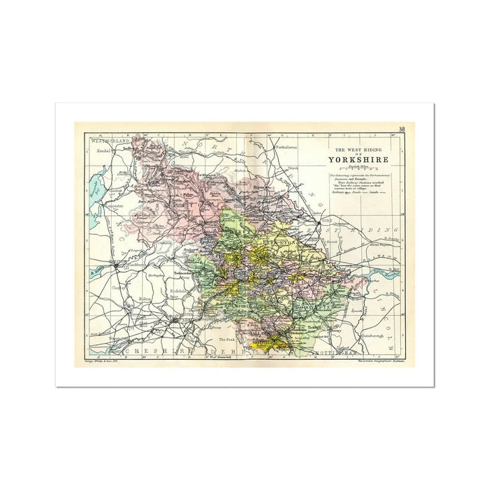 Map Print of West Riding | Detailed Vintage Map of West Yorkshire Print - Unframed Map Of Yorkshire