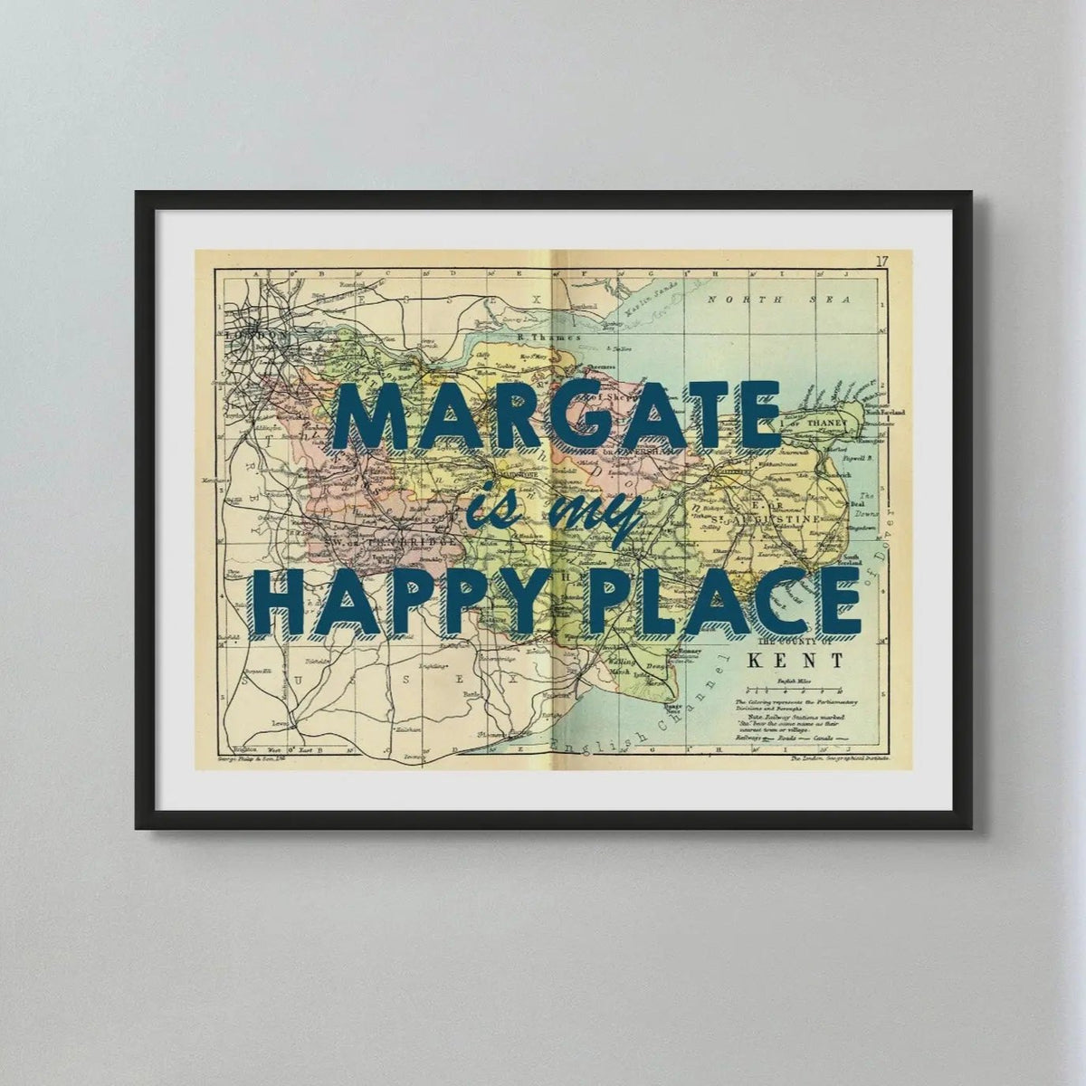 Margate is my Happy Place (Kent Map) Vintage Map Art - Unframed - Beach House Art