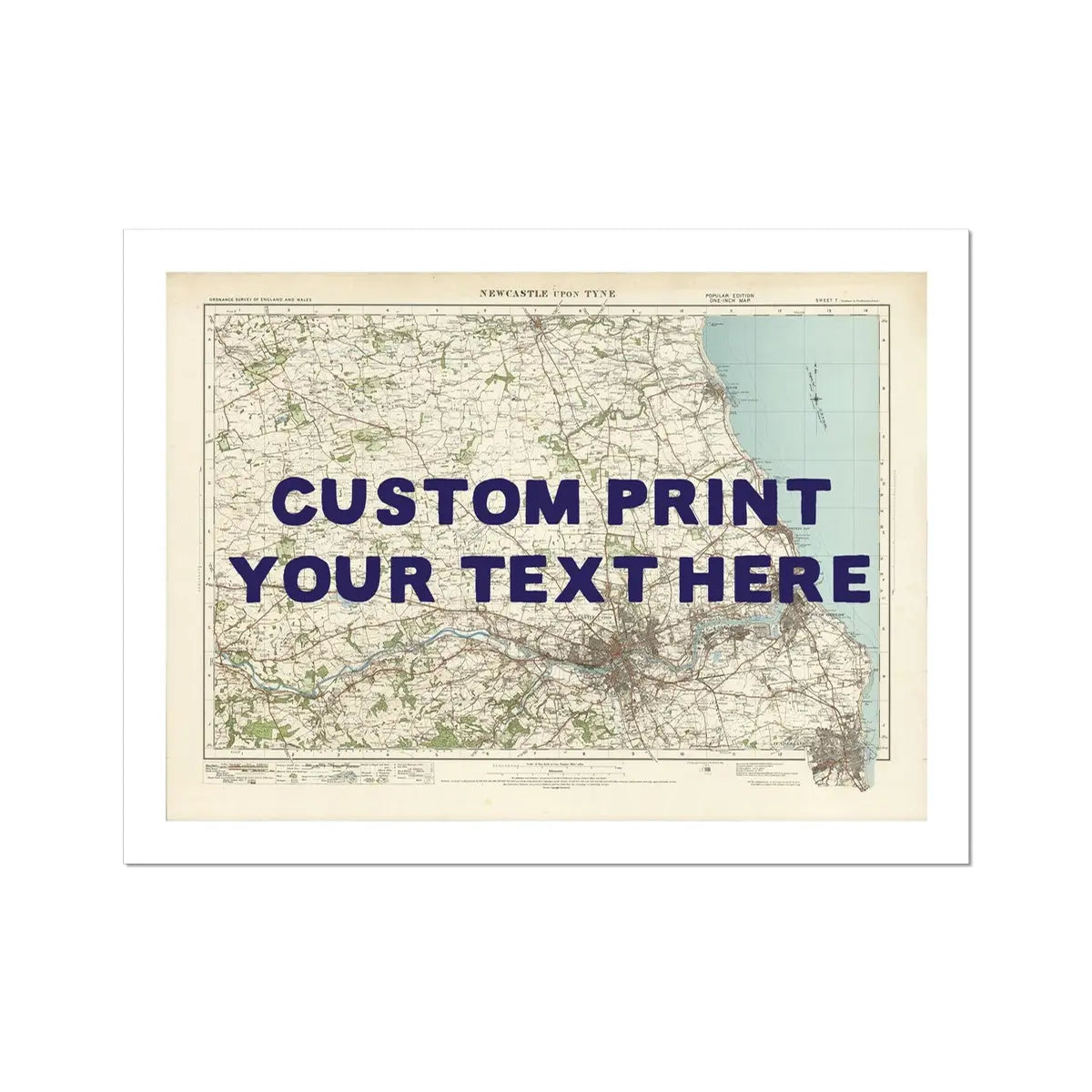 Newcastle Personalised Map Print | Custom Map of Newcastle | Navy Hand Drawn Font - Unframed Wall Art
