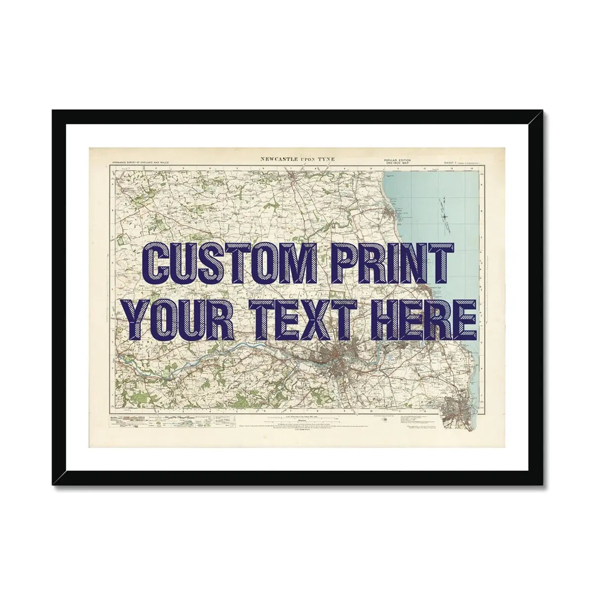 Newcastle Personalised Map Print | Custom Map of Newcastle | Navy Vintage Font - Framed Wall Art