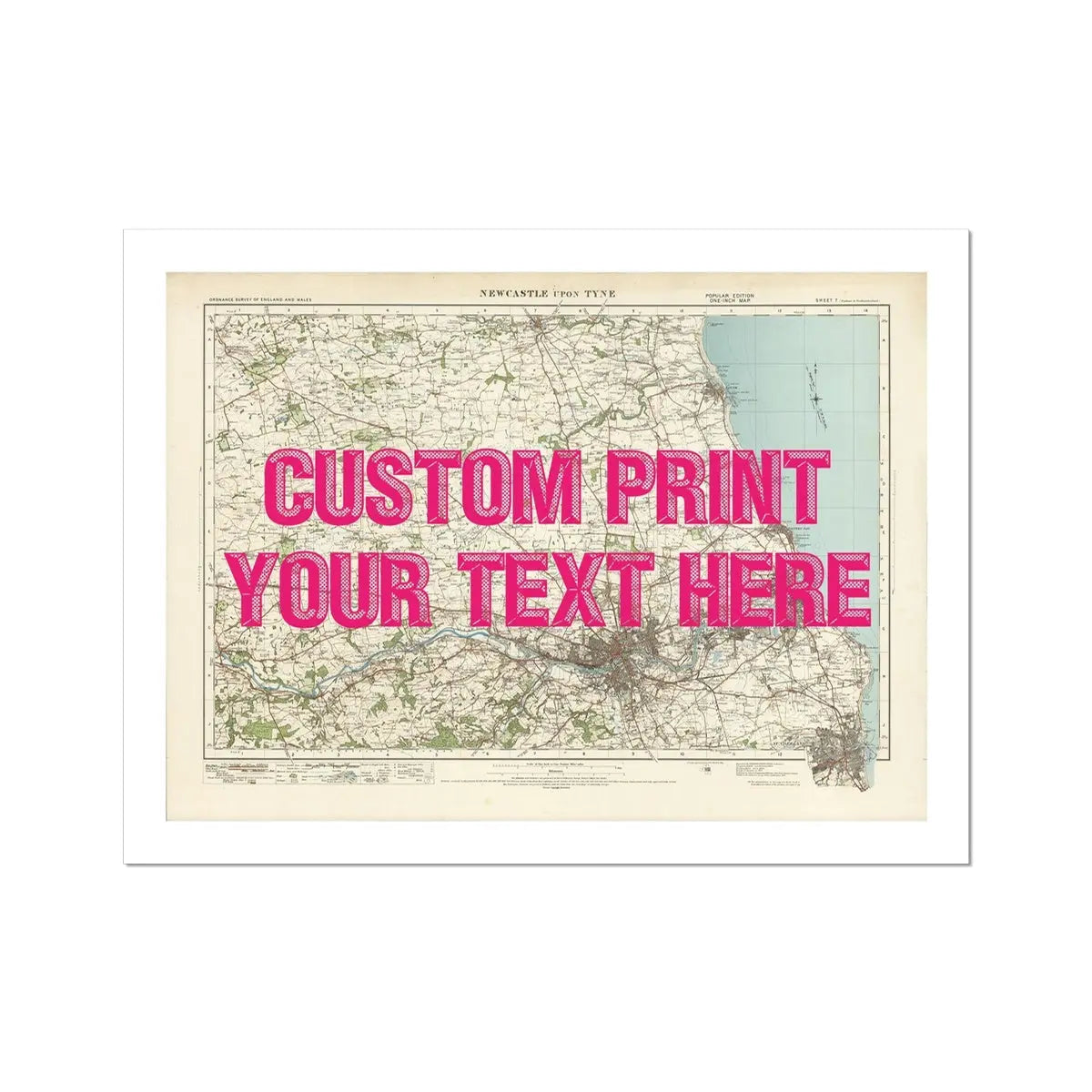 Newcastle Personalised Map Print | Custom Map of Newcastle | Pink Vintage Font - Unframed Wall Art