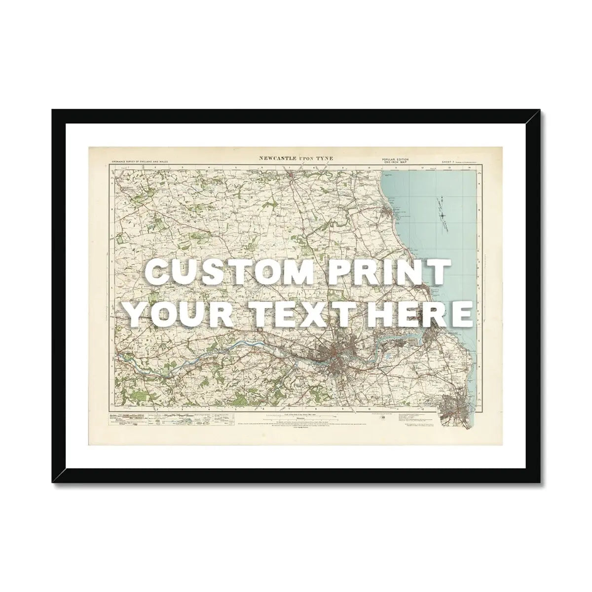 Newcastle Personalised Map Print | Custom Map of Newcastle | White Hand Drawn Font - Framed Wall Art