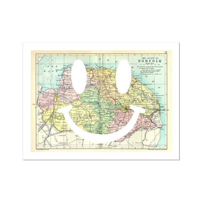 Norfolk Makes Me Happy White (Norfolk Map) Vintage Map Art - Unframed - Beach House Art