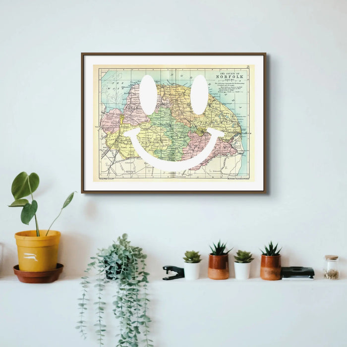 Norfolk Makes Me Happy White (Norfolk Map) Vintage Map Art - Unframed - Beach House Art
