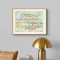 Coastal wall art featuring a personalised vintage map print of Norfolk with white font - Unframed wall art