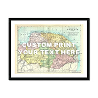 Coastal wall art featuring a personalised vintage map print of Norfolk with white font - Framed wall art