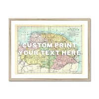 Coastal wall art featuring a personalised vintage map print of Norfolk with white font - Framed wall art