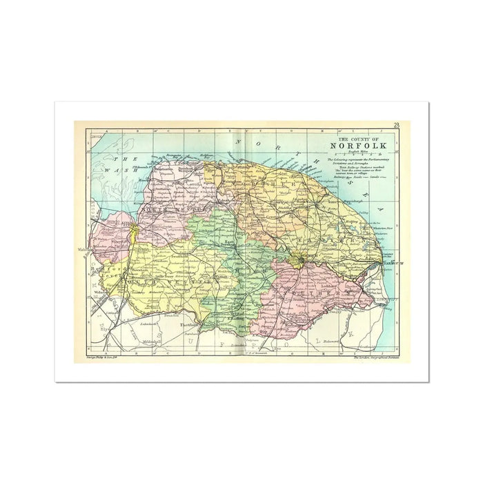Norfolk Vintage Map Print (Norfolk Map Print) atlas - Unframed - Beach House Art