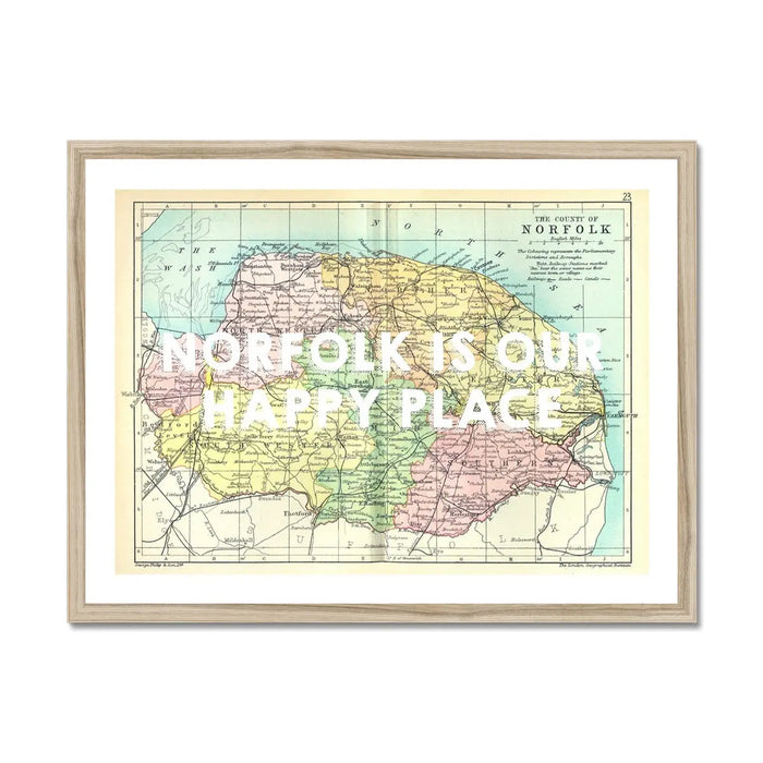 Norfolk is our Happy Place (Norfolk Map) Vintage Map Art - Framed - Beach House Art