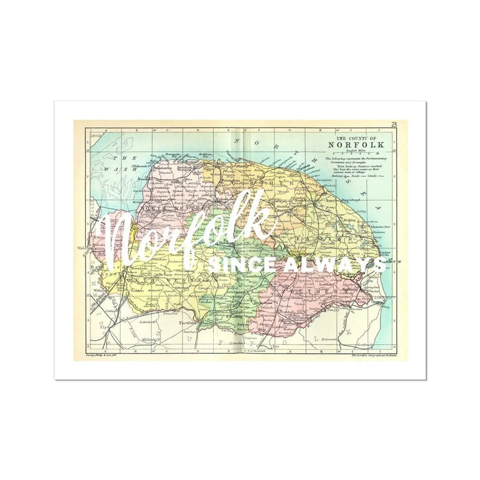 Norfolk Since Always (Norfolk Map) Vintage Map Art - Unframed - Beach House Art