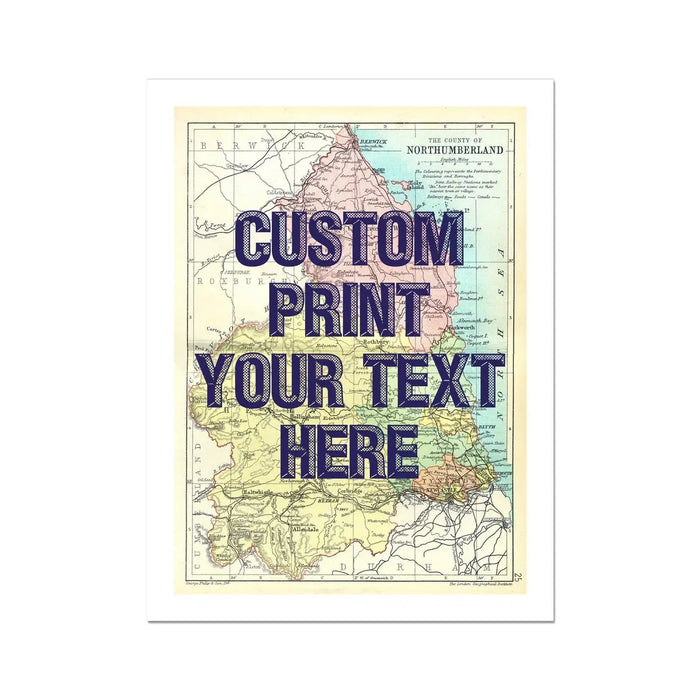 Northumberland Personalised Map Print | Map of Northumberland | Navy Vintage Font - Unframed Wall Art