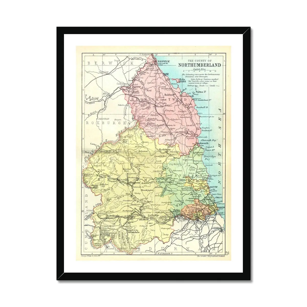 Northumberland Vintage Map Print | Map Print of Northumberland - Framed Wall Art