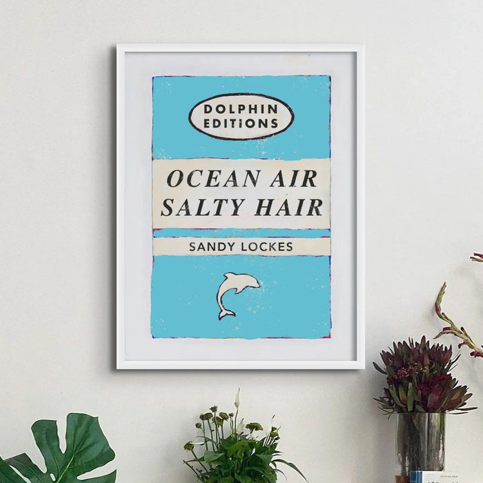This is an Ocean Air Vintage Book Cover Art Print in a soothing light blue shade. The print is unframed