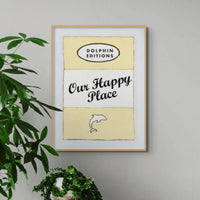 Our Happy Place quote print on vintage style book cover | Yellow - Unframed