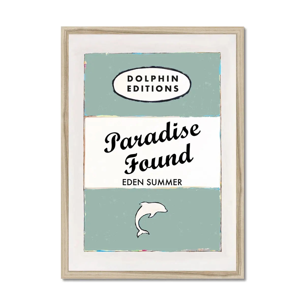 framed vintage book cover art print titled "Paradise Found" by Beach House Art in Sage Green.