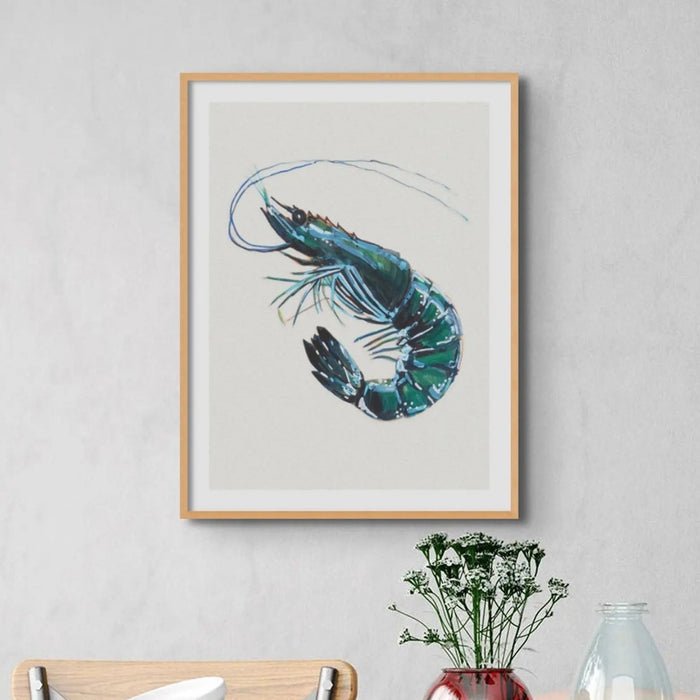 Prawn Painting Print | Watercolour Shellfish Art - Framed Wall Art