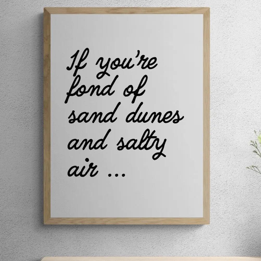 Unframed word art print of 'Salty Air' in white colour - coastal wall art