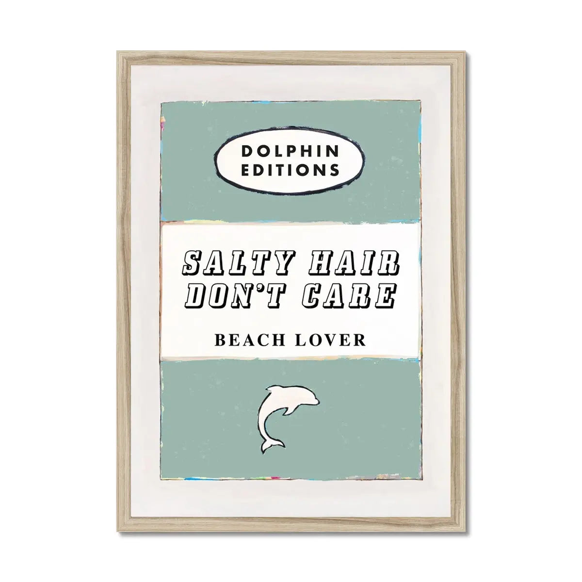 framed art print of a vintage book cover design featuring "Salty Hair" typography in Sage green.