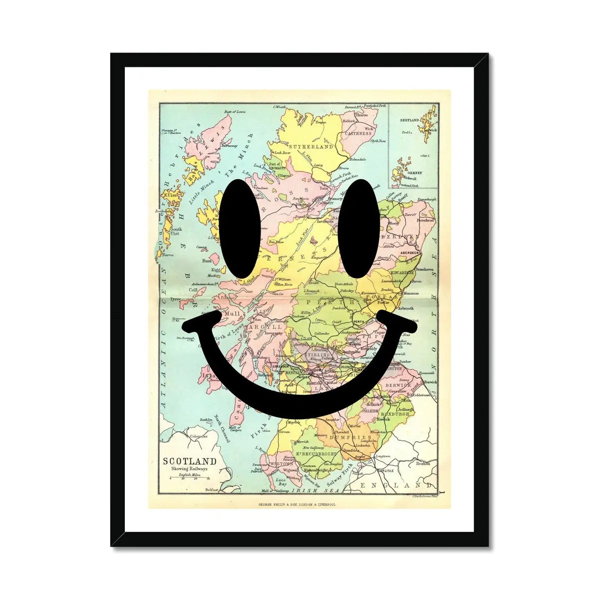 Scotland Makes me Happy (Scotland Map) Vintage Map Art - Framed - Beach House Art